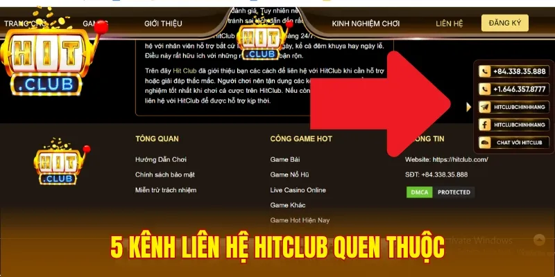 5 kênh liên hệ Hitclub quen thuộc